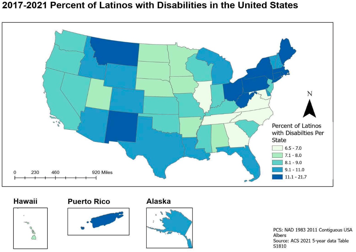 Figure 2: Map of Latino population percentages across the U.S. from 2017 to 2021