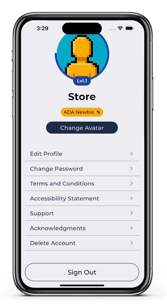 app screenshot of profile page