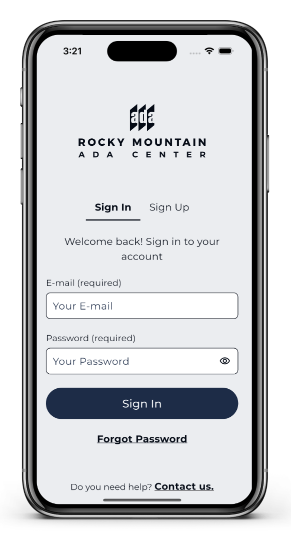 App screenshot of login