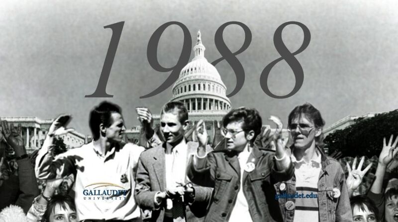 People standing in front of capitol building with with the year 1988 in the background